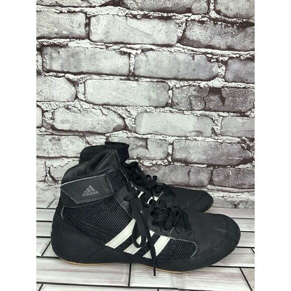 ADIDAS Black Suede White Stripes Strap Lace Up Wrestling Shoes Men Sz 7M US/40EU main image 12